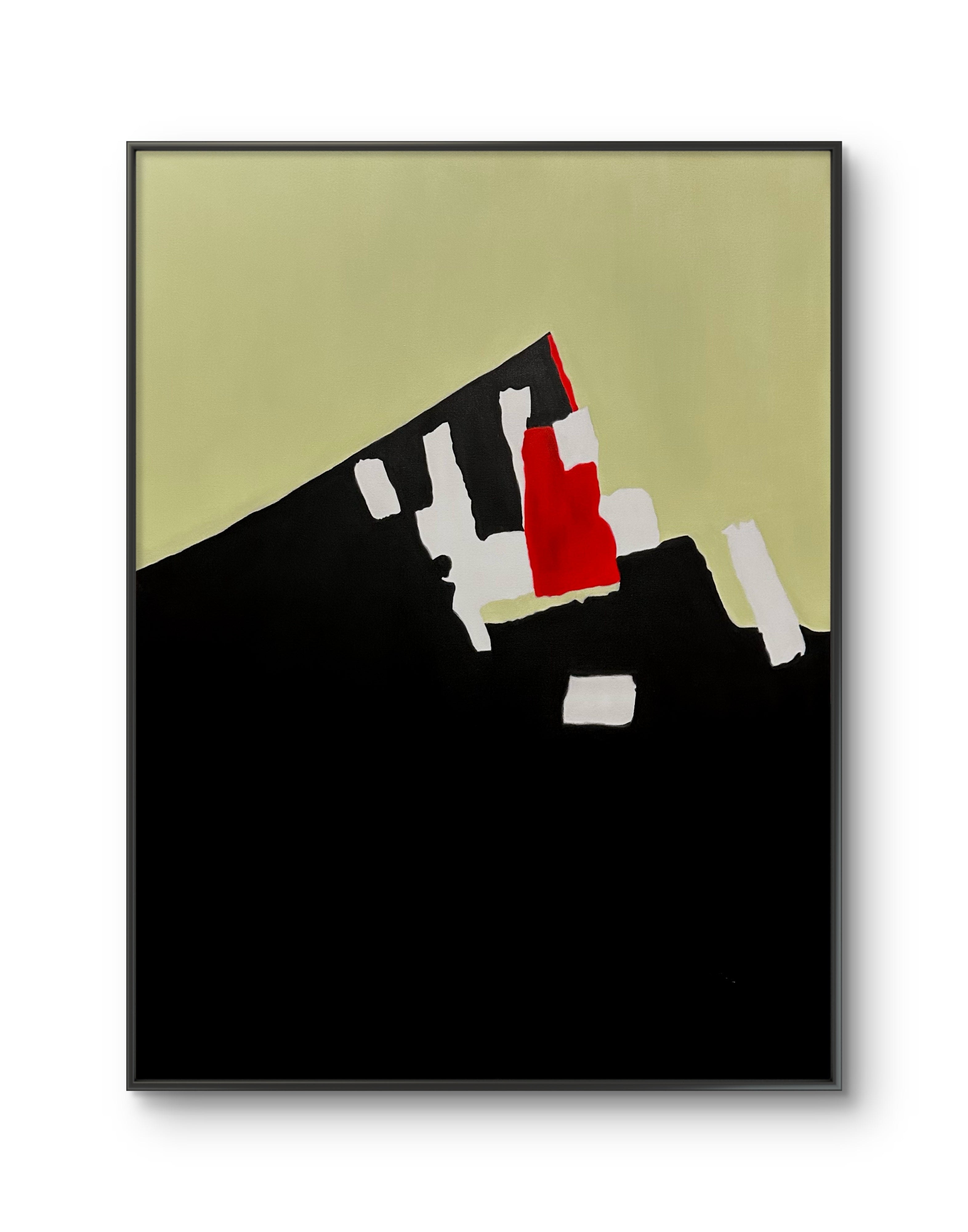 Abstract art piece with geometric shapes on a beige background