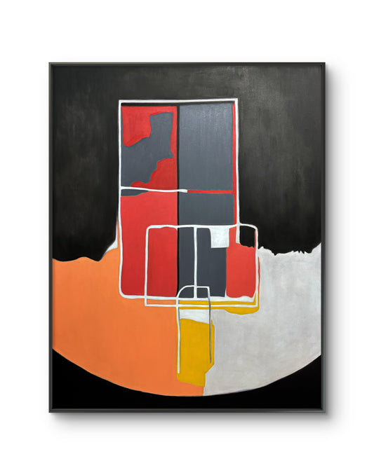 Abstract art piece with geometric shapes on a black background