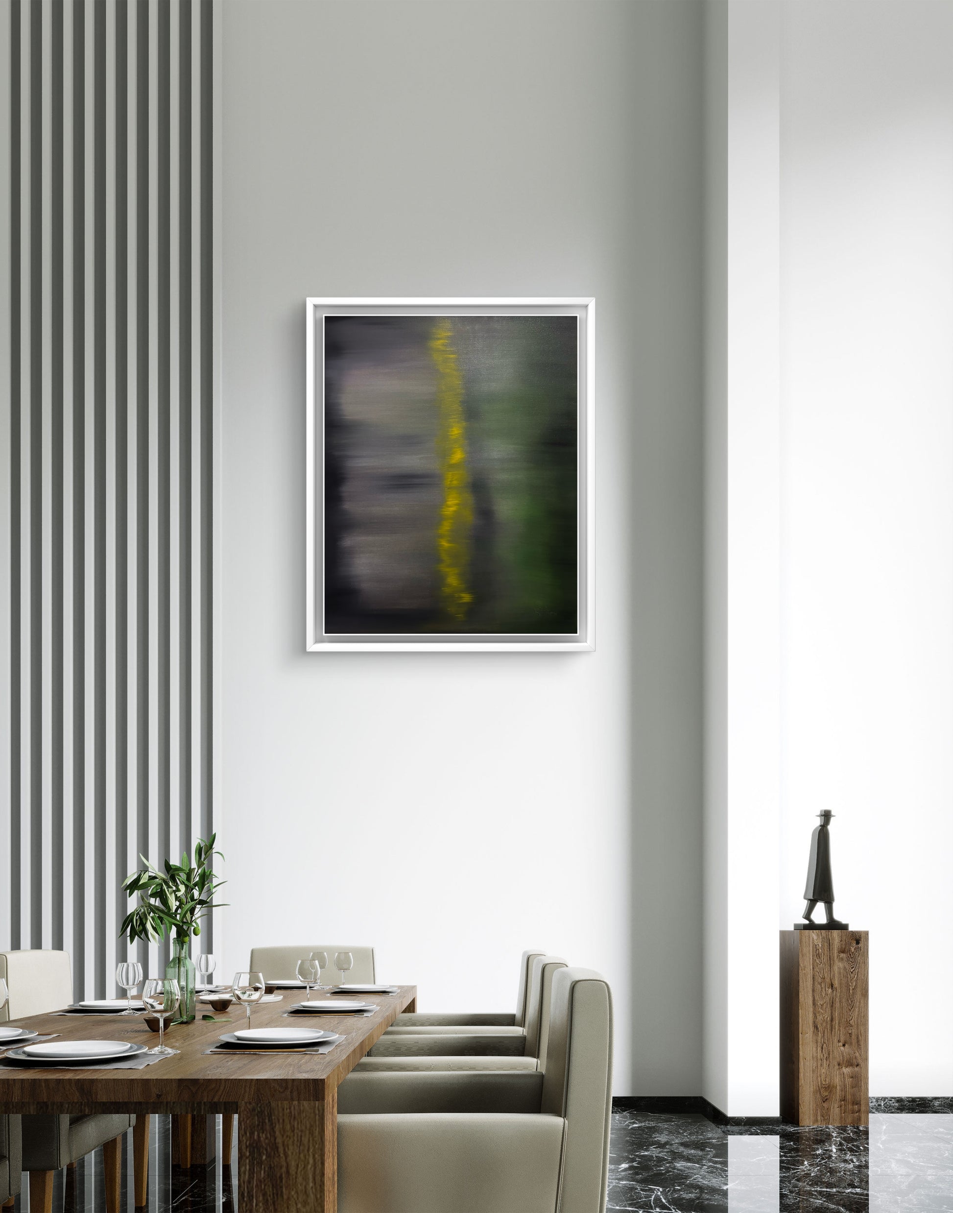 Modern dining room with a abstract painting on the wall