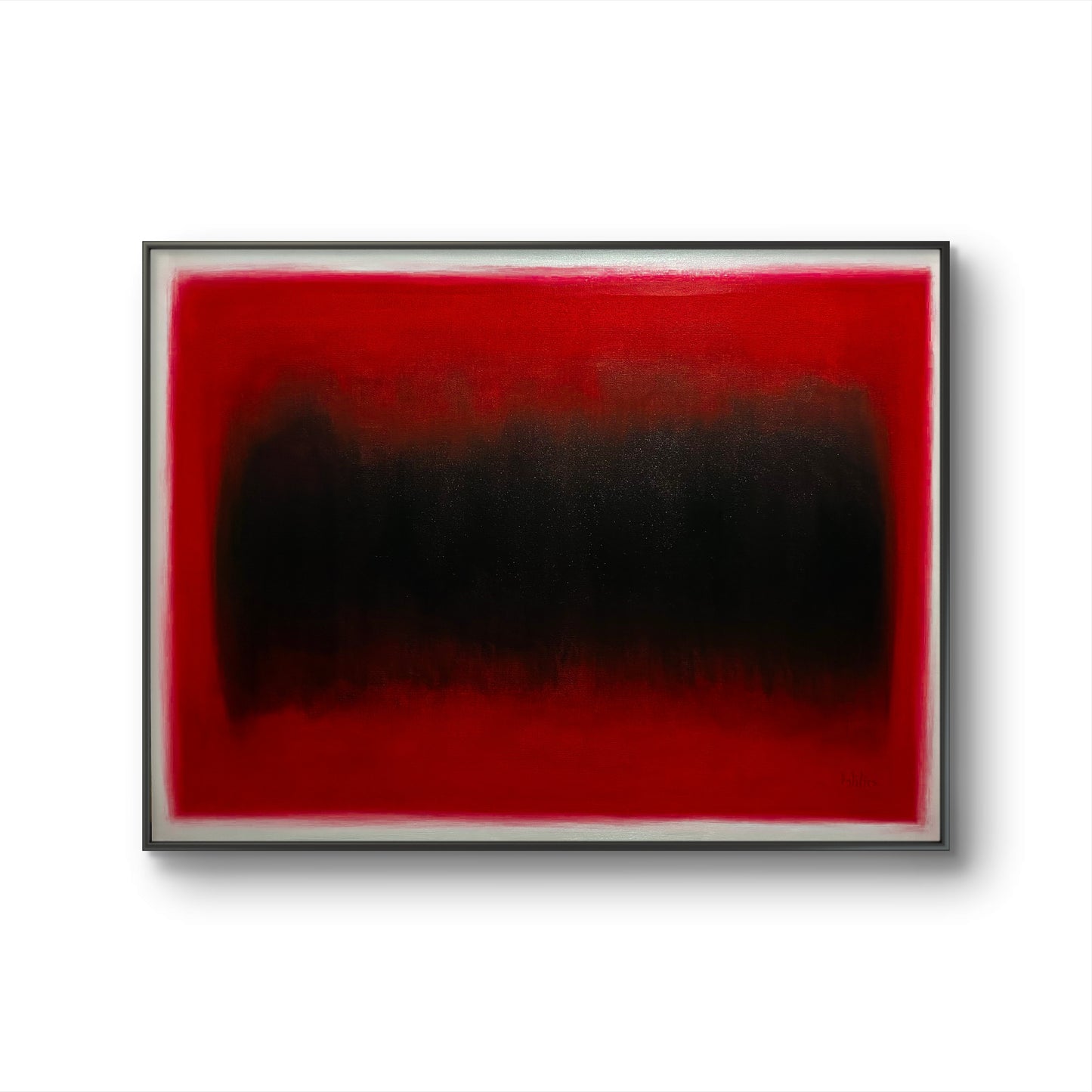 Luxury abstract red and black painting Held by the Dark displayed in modern interior setting