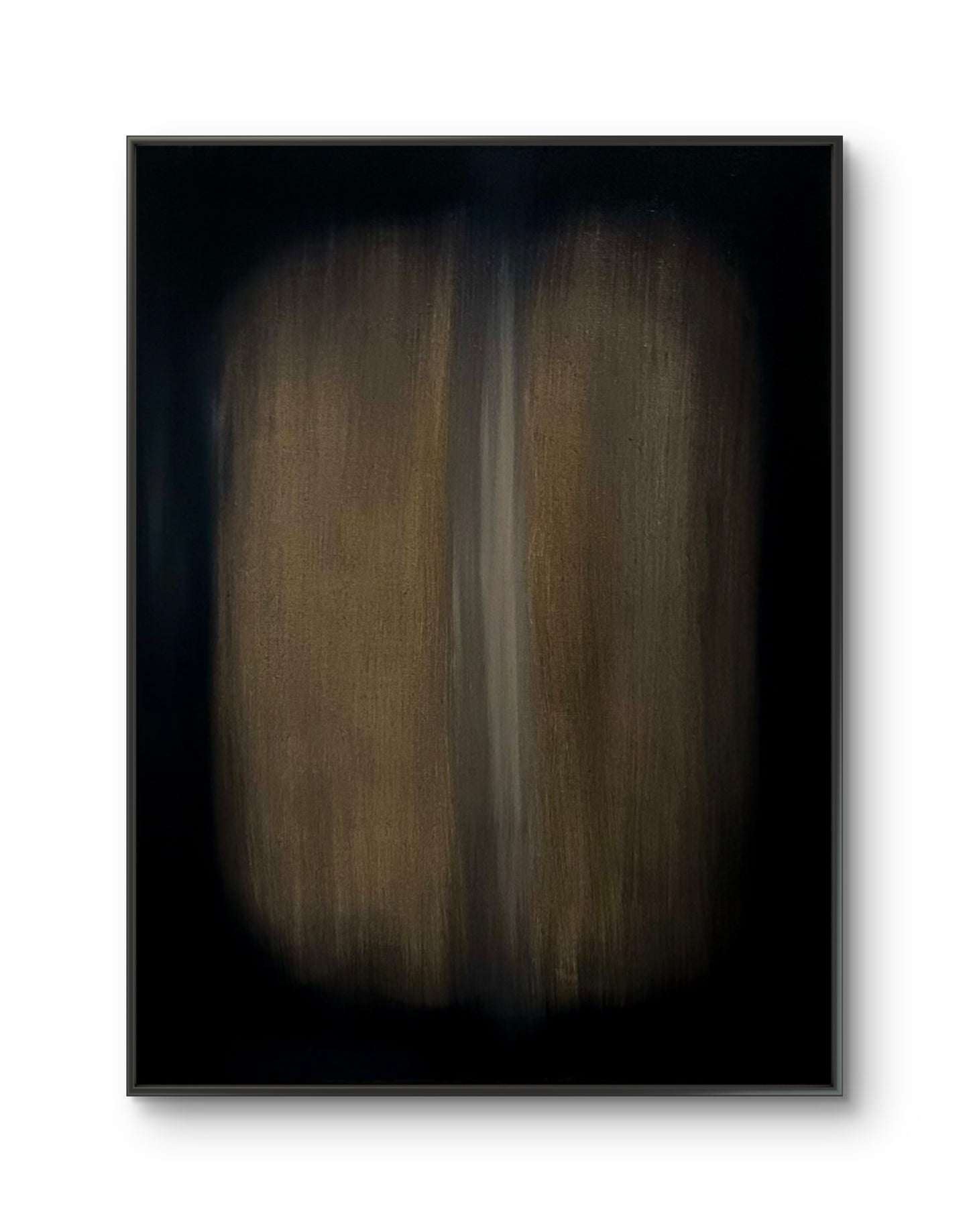 Abstract luxury wall art painting titled Between Shadows with dark tones and soft vertical textures, ideal for modern interior design