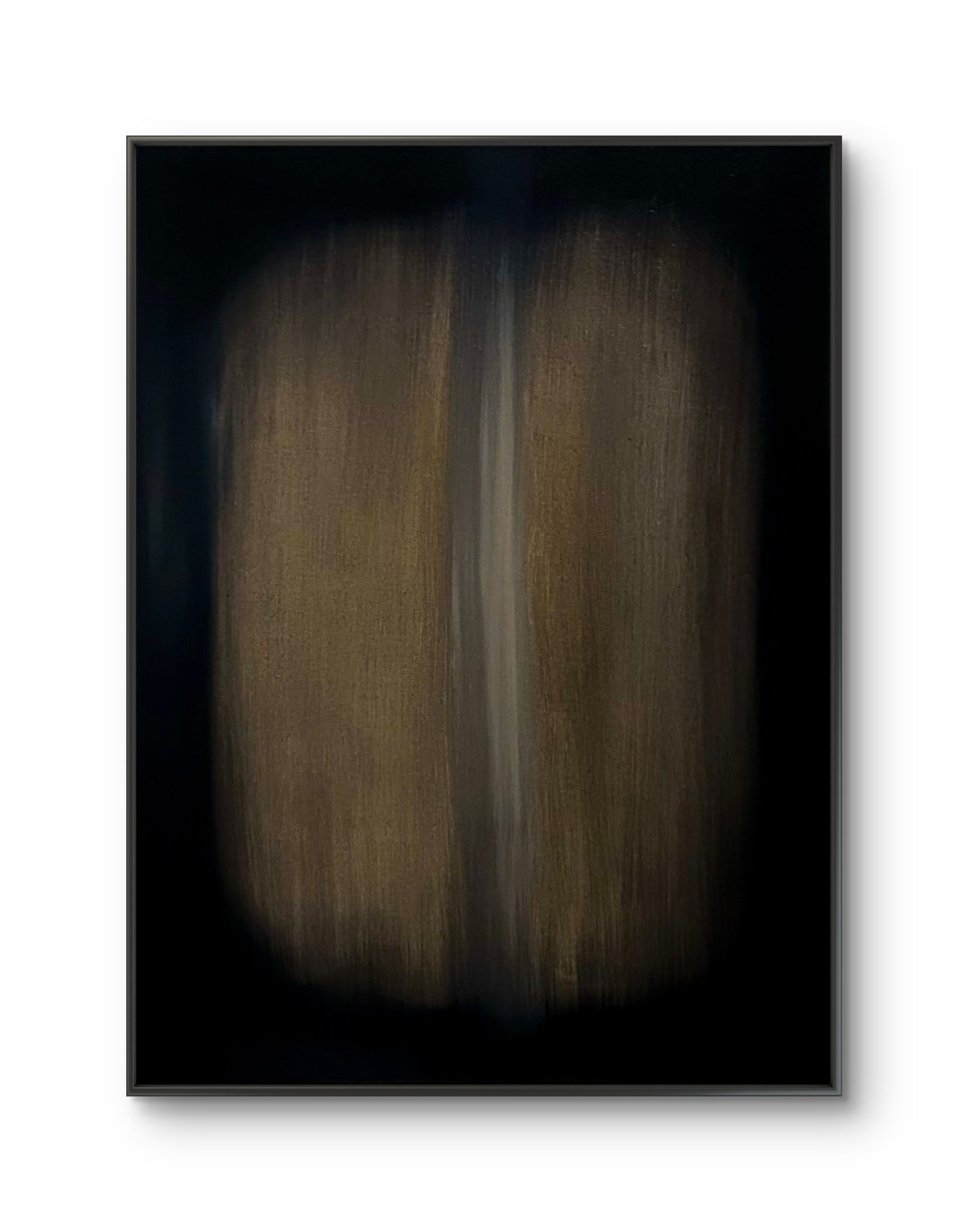Abstract luxury wall art painting titled Between Shadows with dark tones and soft vertical textures, ideal for modern interior design